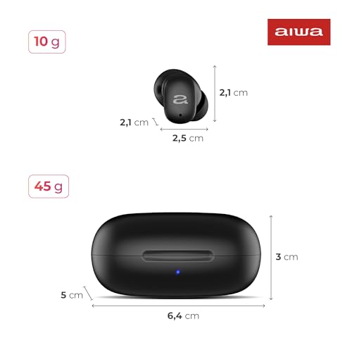 Aiwa, Fone de Ouvido Sem Fio, Bluetooth 5.3, TWS, ANC Ativo, Modo Ambiente e ENC, IPX5, 24 Horas totais de Bateria, Carregamento Rápido, EB-03