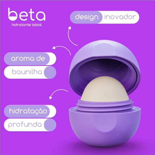BETA Hidratante Labial BAUNILHA 9,5g - Hidratação profunda para seus lábios, com aroma de Baunilha, feito com ingredientes naturais, com fator de proteção solar, design prático e sofisticado