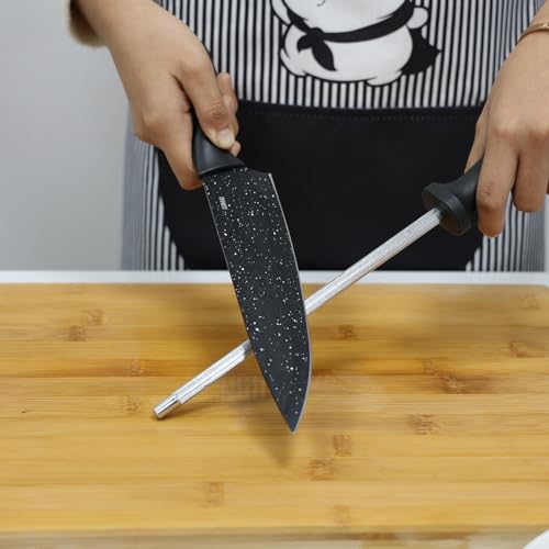 Conjunto de Facas 8 acessórios para Churrasco Cozinha de Aço Inox LUMAI Kit Completo do Chef com Facas Amolador Garra de Carne (Preto Granulado)