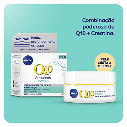 NIVEA Creme Facial Antissinais Q10 Power Dia FPS 30 Pele Mista a Oleosa 50g - Reduz rugas e linhas de expressão, hidrata intensivamente e ajuda a controlar o brilho da pele