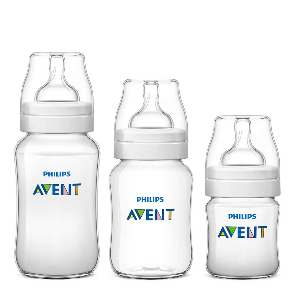 AVENT Kit 3 Mamadeiras Clássica Anticólica 125/260/330ml, Transparente