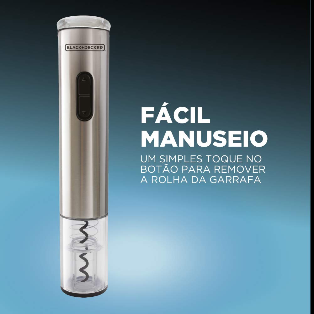 Black Decker Abridor de Vinho Wine Inox, Leve e Portátil, Ideal para Abertura de Embalagens e Garrafas