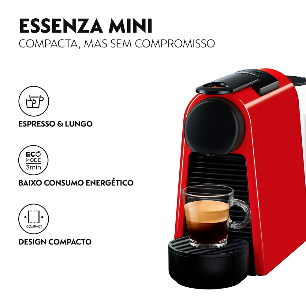 Nespresso Essenza Mini Cafeteira 110V, máquina de café Espresso compacta para casa, máquina de cápsula/cápsula elétrica automática (vermelha)