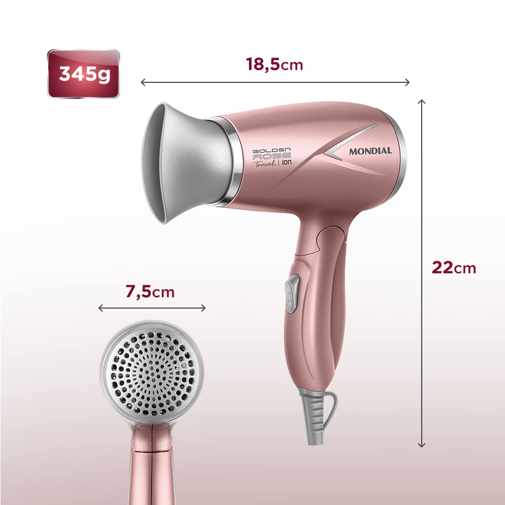Secador de Cabelos Travel, Mondial, Golden Rose, 1200W, Bivolt - SC-47-GR