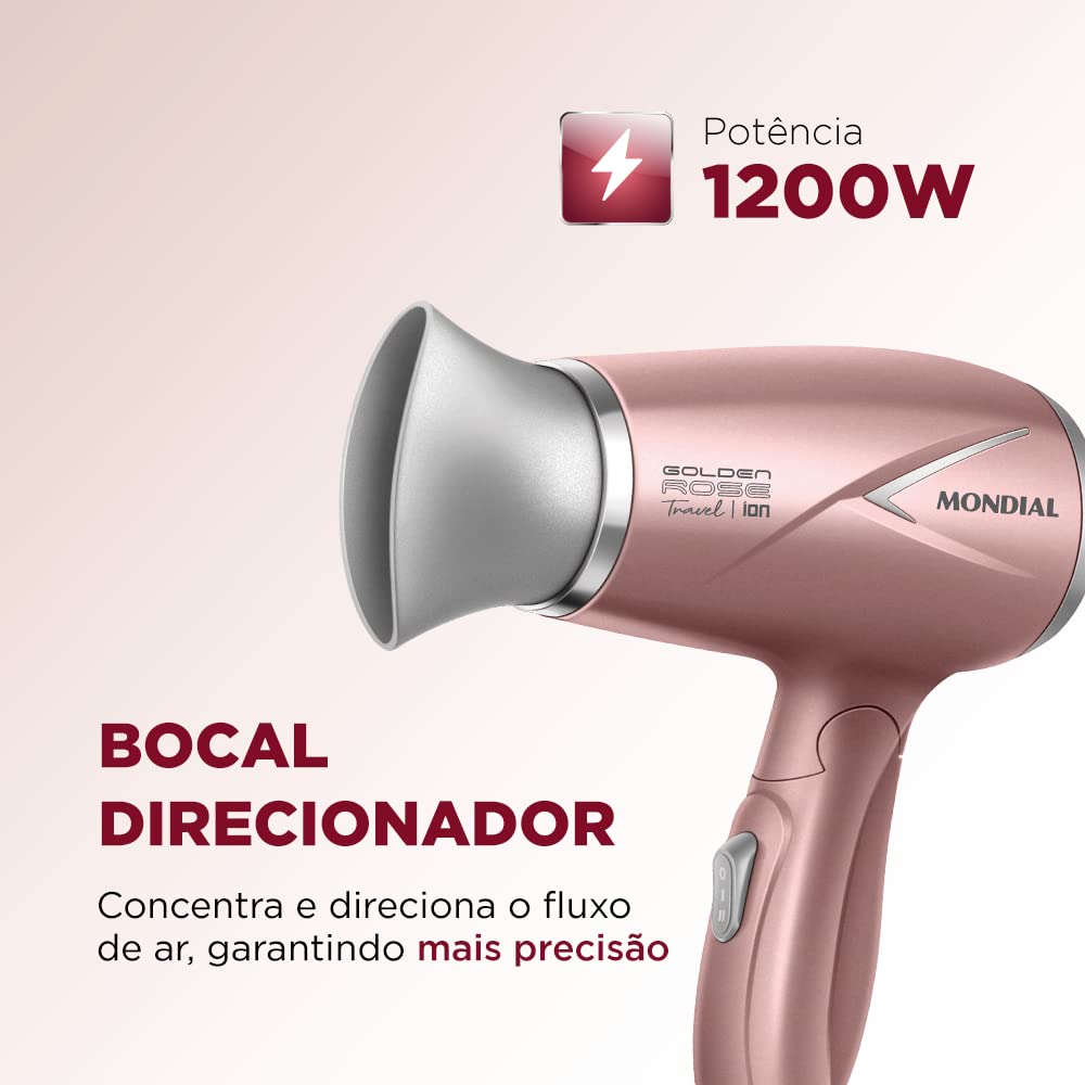 Secador de Cabelos Travel, Mondial, Golden Rose, 1200W, Bivolt - SC-47-GR