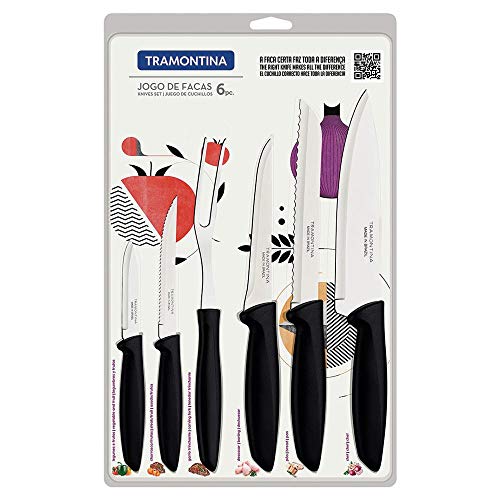 Jogo Facas Inox 6 peças Plenus Preto - Tramontina