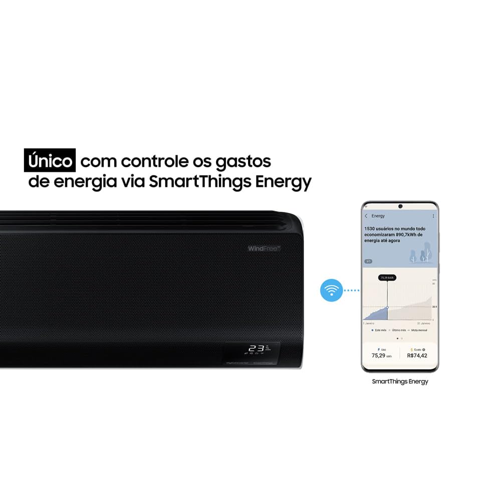 Ar-condicionado Split Inverter Samsung WindFree Black Edition Sem Vento 12.000 BTUs Quente e Frio AR12CSECABTNAZ 220V