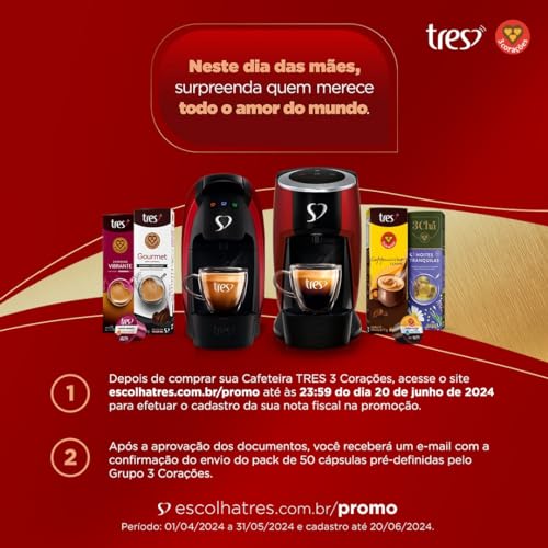 Cafeteira Espresso Três, Passione, Preta, 220V, 3 Corações