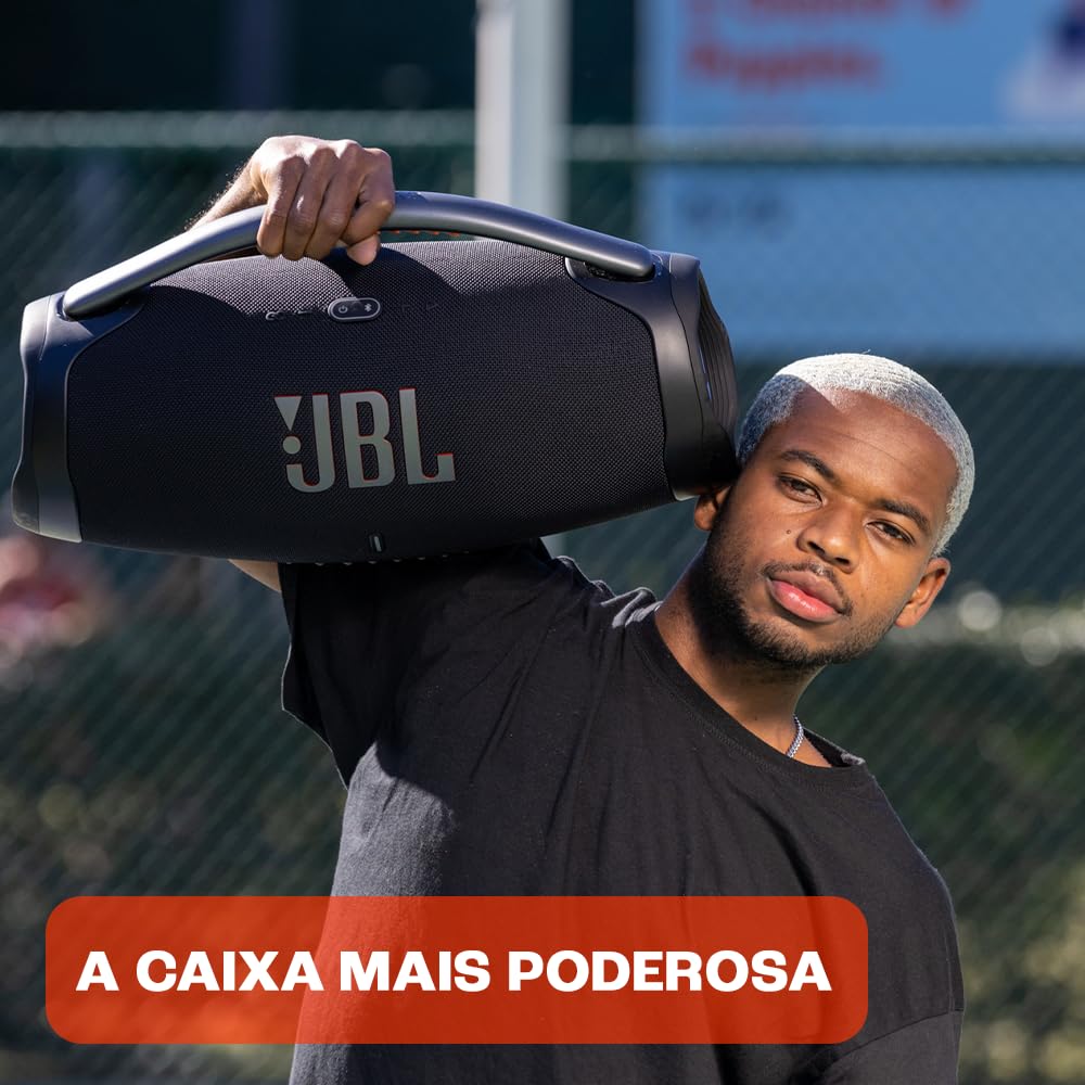 JBL Caixa de Som, Boombox 3, Bluetooth, À Prova D'água e Poeira - Preto