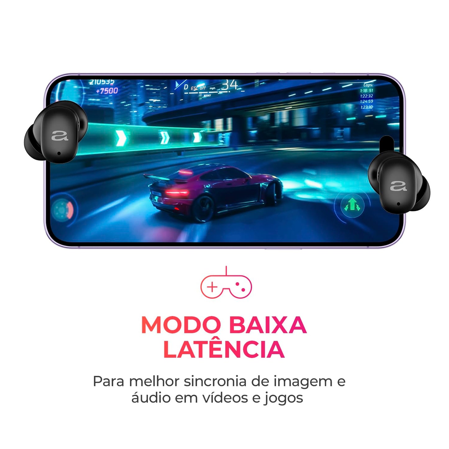 Aiwa, Fone de Ouvido Sem Fio, Bluetooth 5.3, TWS, ANC Ativo, Modo Ambiente e ENC, IPX5, 24 Horas totais de Bateria, Carregamento Rápido, EB-03