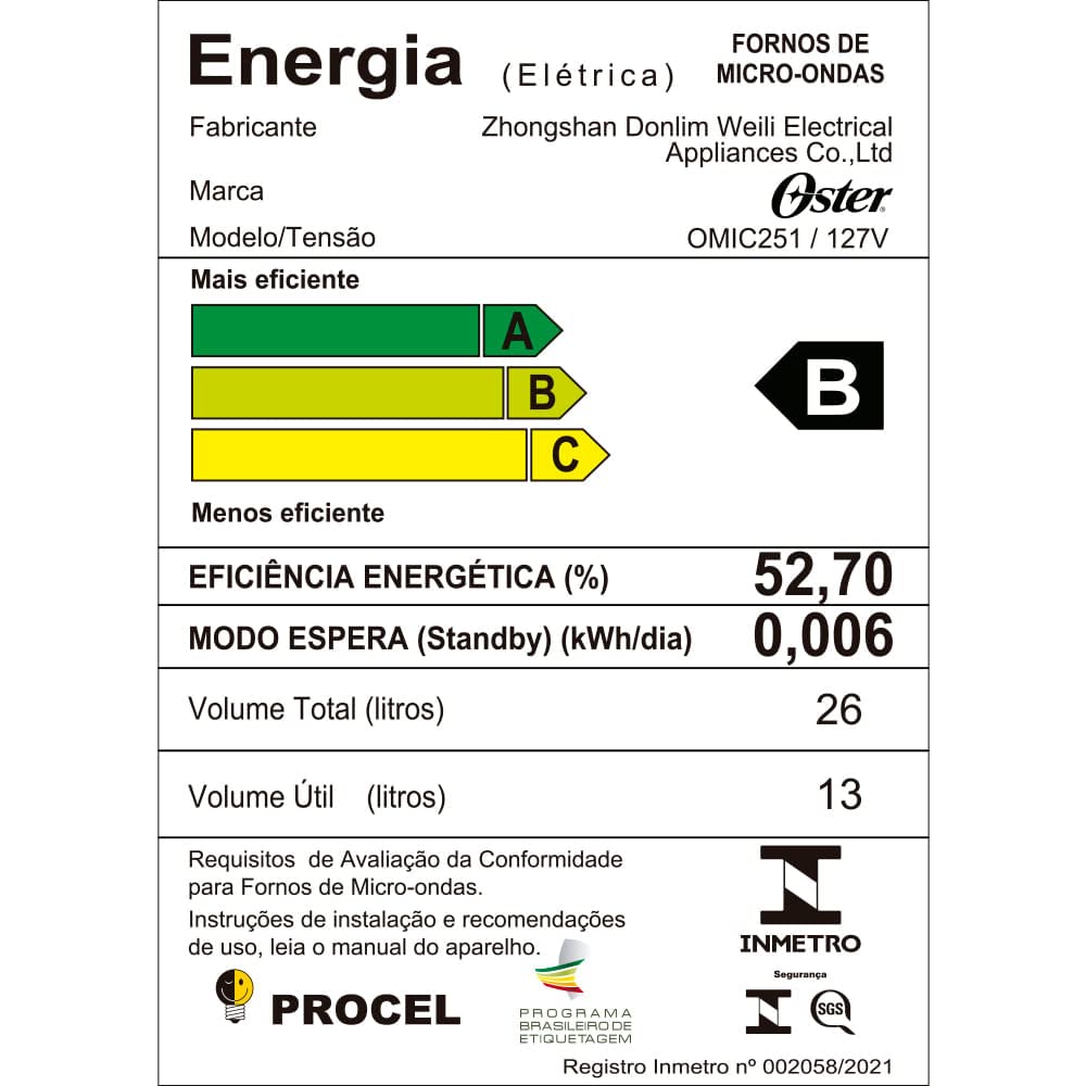 Micro-ondas de Embutir Oster, 26l, 110V, Black Inox, OMIC251