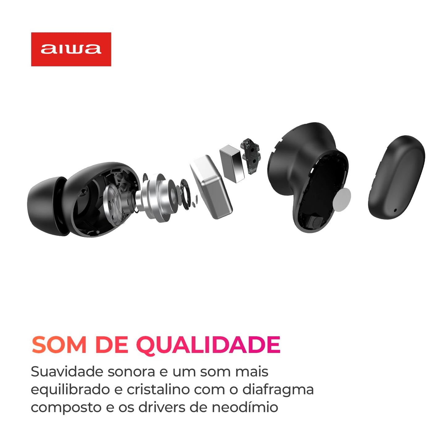 Aiwa, Fone de Ouvido Sem Fio, Bluetooth 5.3, TWS, ANC Ativo, Modo Ambiente e ENC, IPX5, 24 Horas totais de Bateria, Carregamento Rápido, EB-03