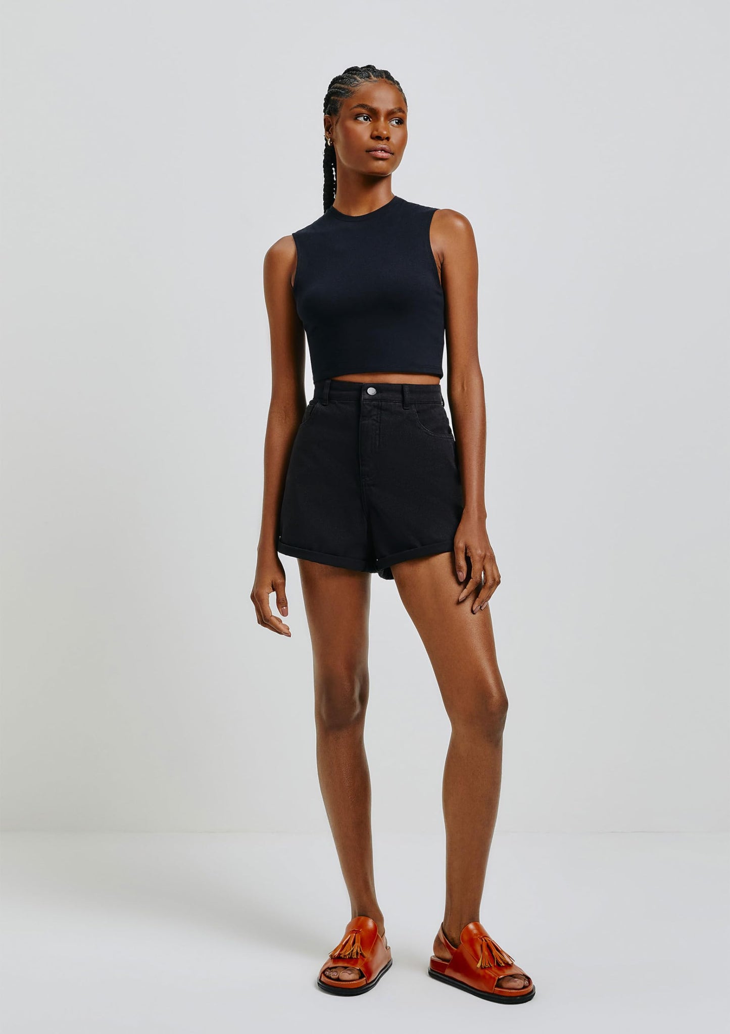 Regata Feminina Cropped Em Malha Com Elastano - Preto P