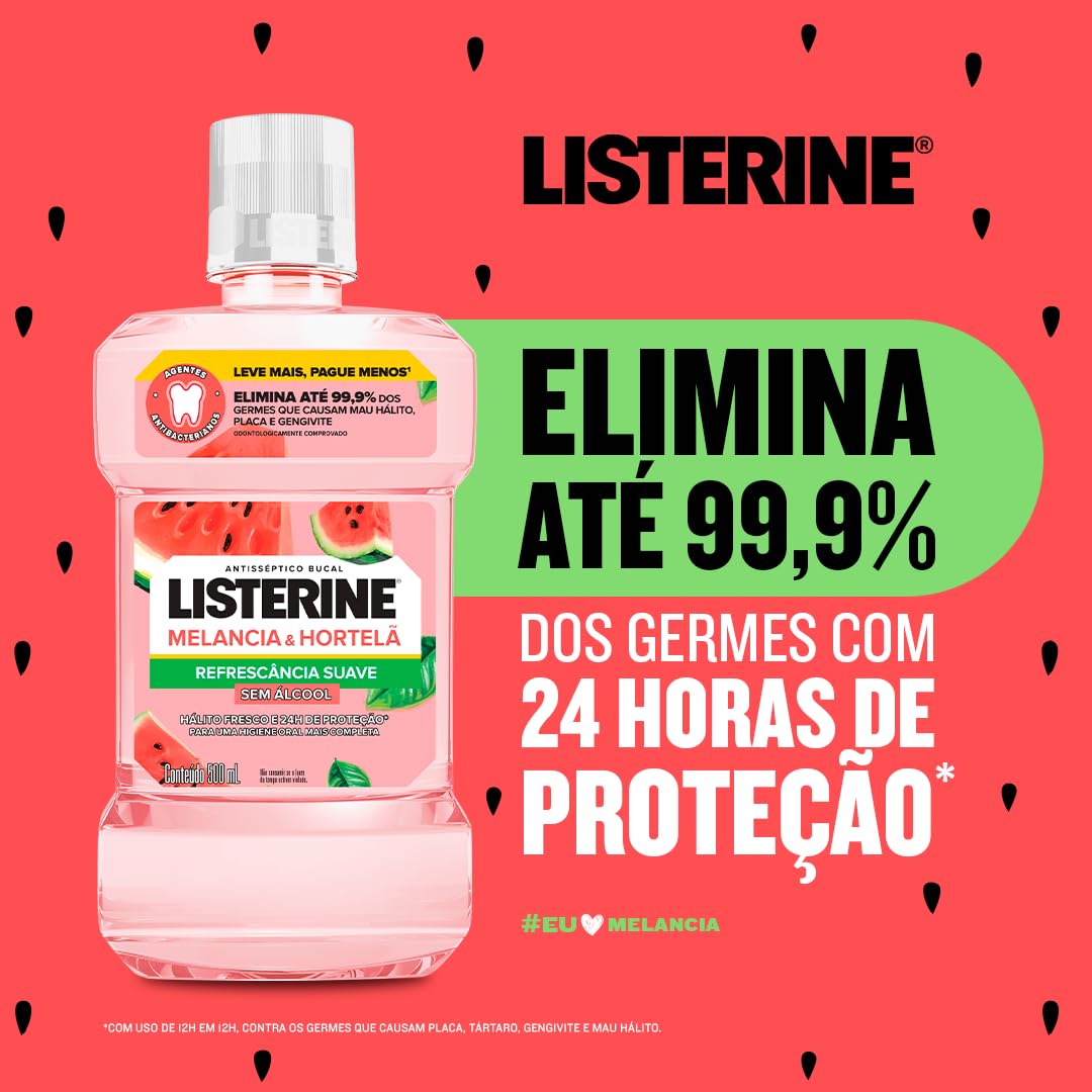 LISTERINE® Melancia & Hortelã Enxaguante Bucal Sem Álcool, 500mL