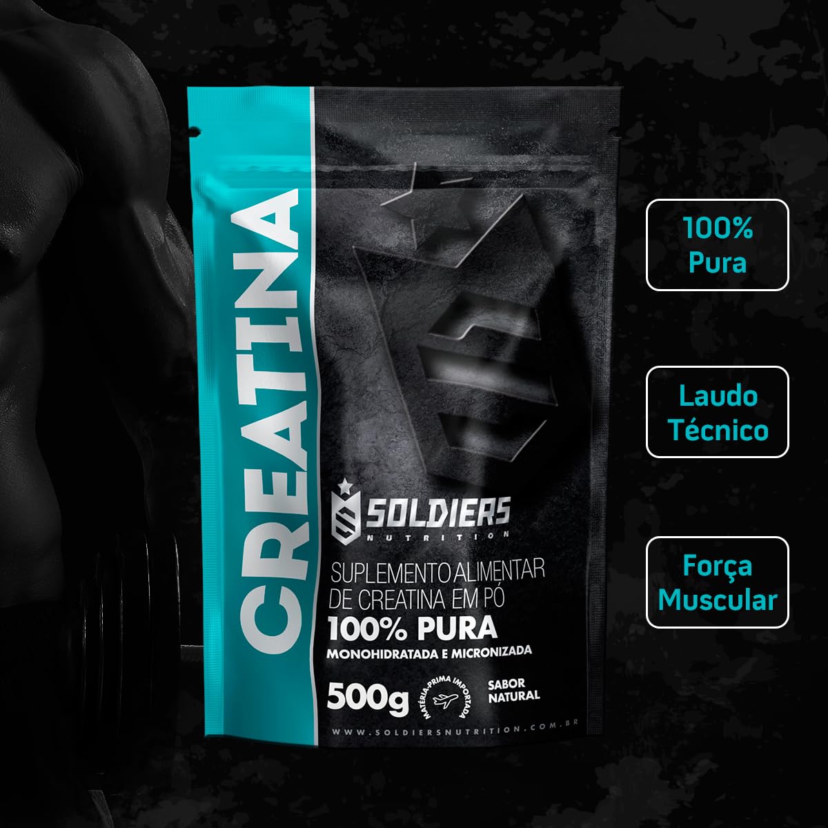 Creatina Monohidratada 500g - 100% Pura Importada - Soldiers Nutrition