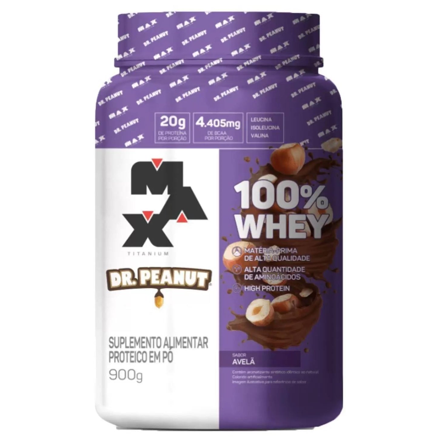 100% Whey Max Titanium x Dr. Peanut (900g), Sabor Avelã