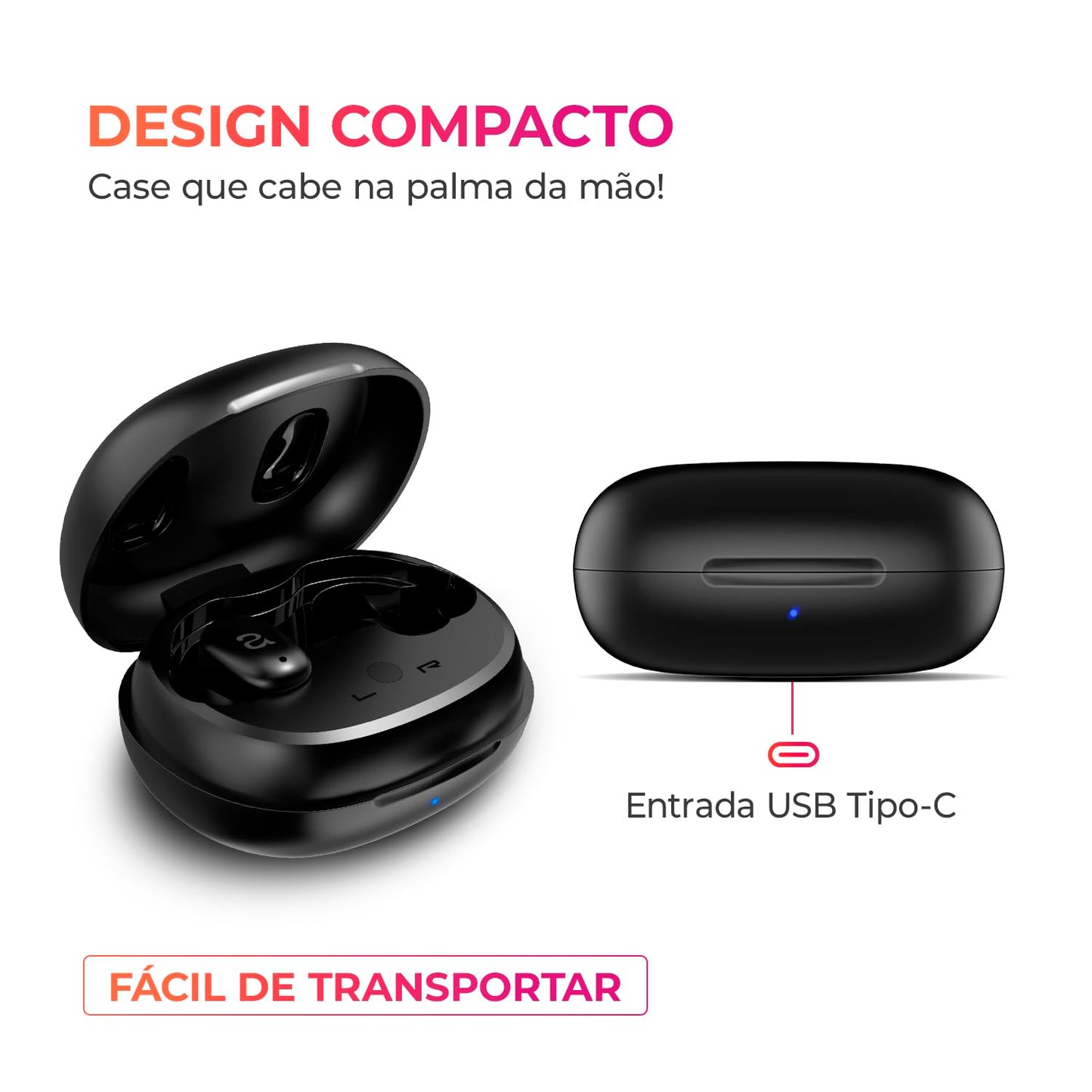 Aiwa, Fone de Ouvido Sem Fio, Bluetooth 5.3, TWS, ANC Ativo, Modo Ambiente e ENC, IPX5, 24 Horas totais de Bateria, Carregamento Rápido, EB-03