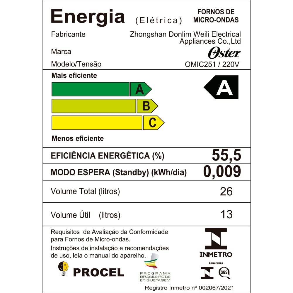 Micro-ondas de Embutir Oster, 26l, 110V, Black Inox, OMIC251