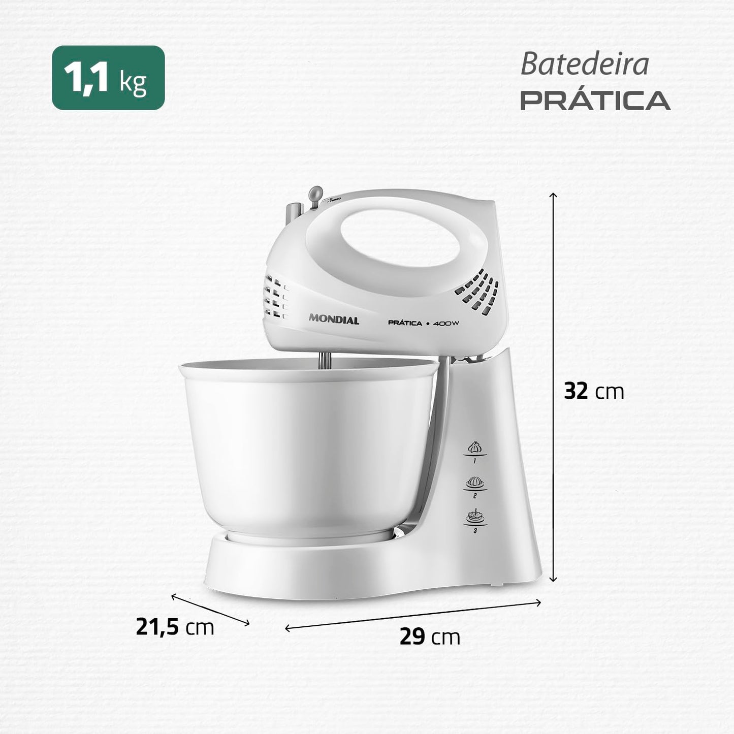 Batedeira Prática, Mondial, Branco, 400W, 110V - B-44-W