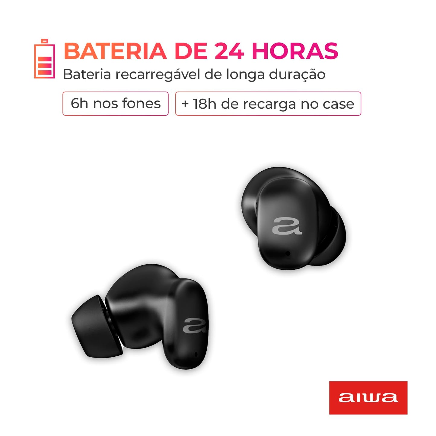 Aiwa, Fone de Ouvido Sem Fio, Bluetooth 5.3, TWS, ANC Ativo, Modo Ambiente e ENC, IPX5, 24 Horas totais de Bateria, Carregamento Rápido, EB-03