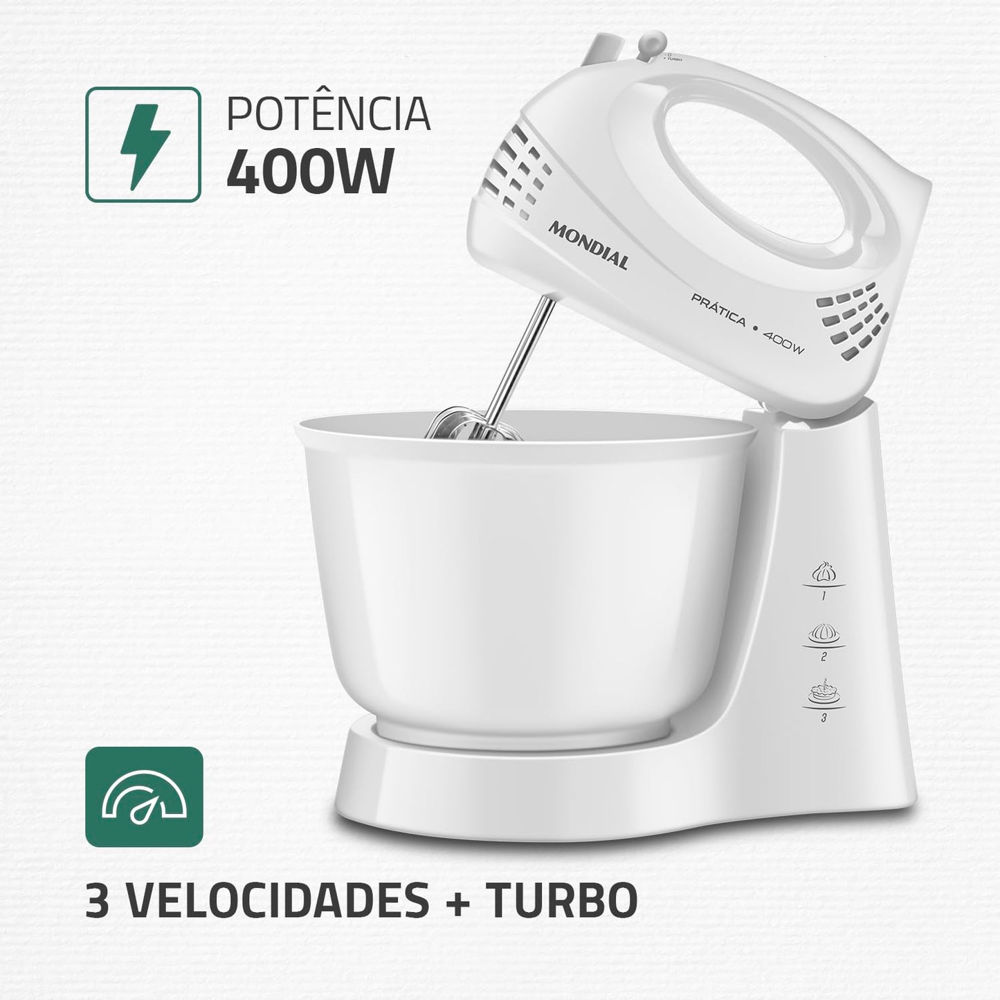 Batedeira Prática, Mondial, Branco, 400W, 110V - B-44-W