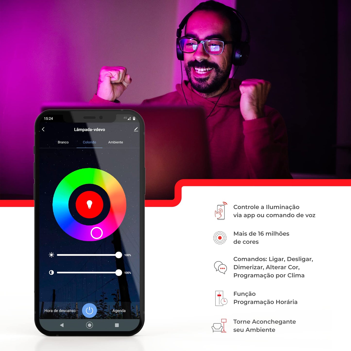 Steck, Lâmpada Inteligente 7W, Steck Ambiente Conectado RGBW Wi-Fi, Bivolt