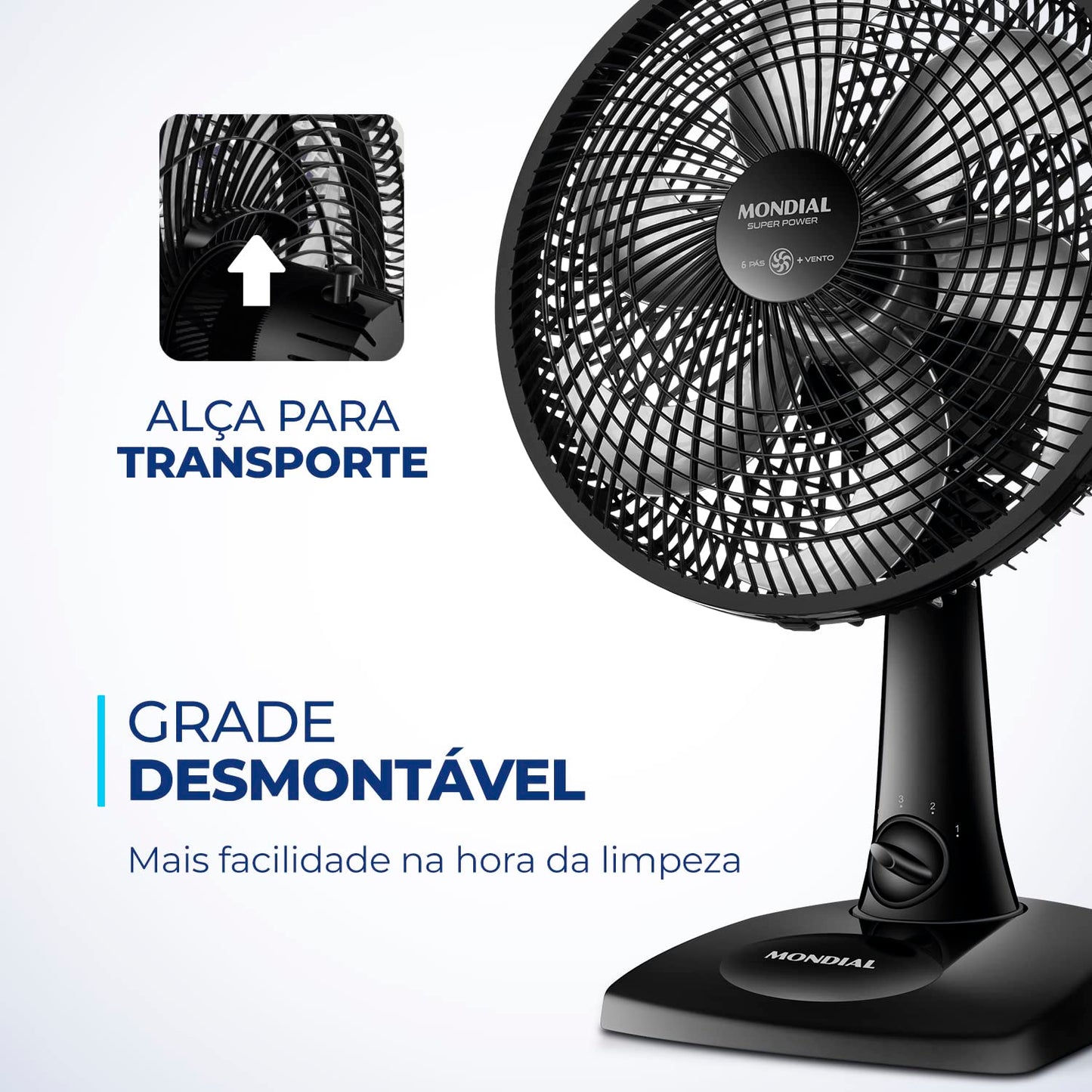 Ventilador de Mesa MONDIAL 110V, 30cm, 6 pás, Super Power - VSP-30-B