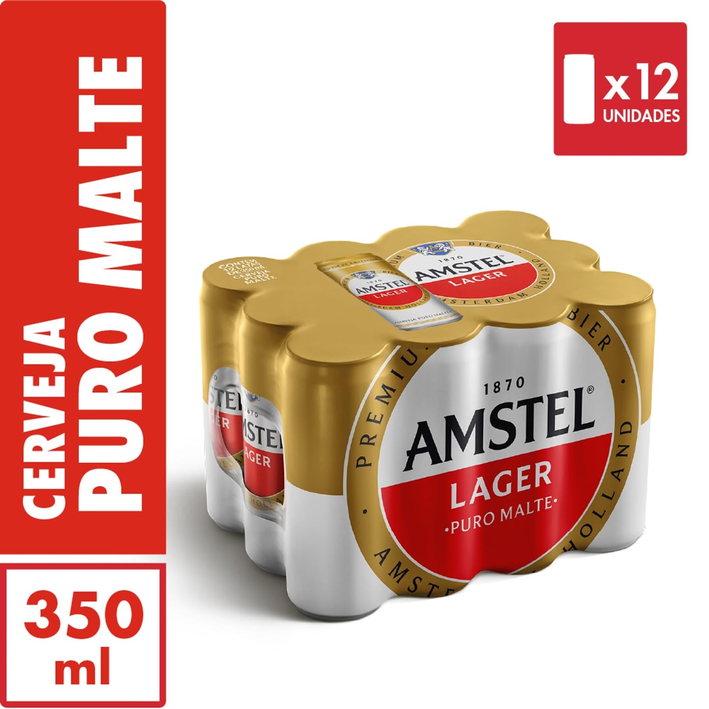 Amstel Cerveja Lager Puro Malte, Lata 350ml, Pack 12 Unidades