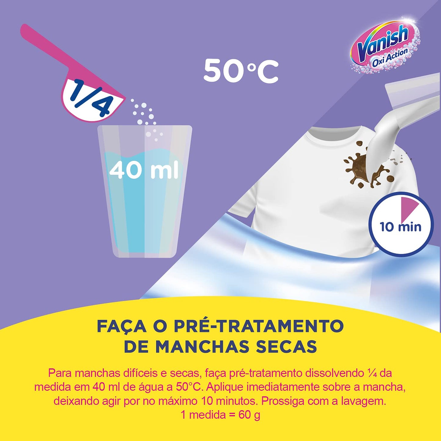 Vanish Tira Manchas Em Pó Crystal White Oxi Action 450G Para Roupas Brancas
