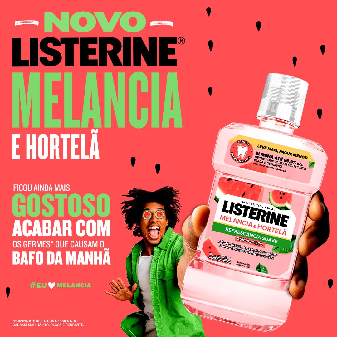 LISTERINE® Melancia & Hortelã Enxaguante Bucal Sem Álcool, 500mL