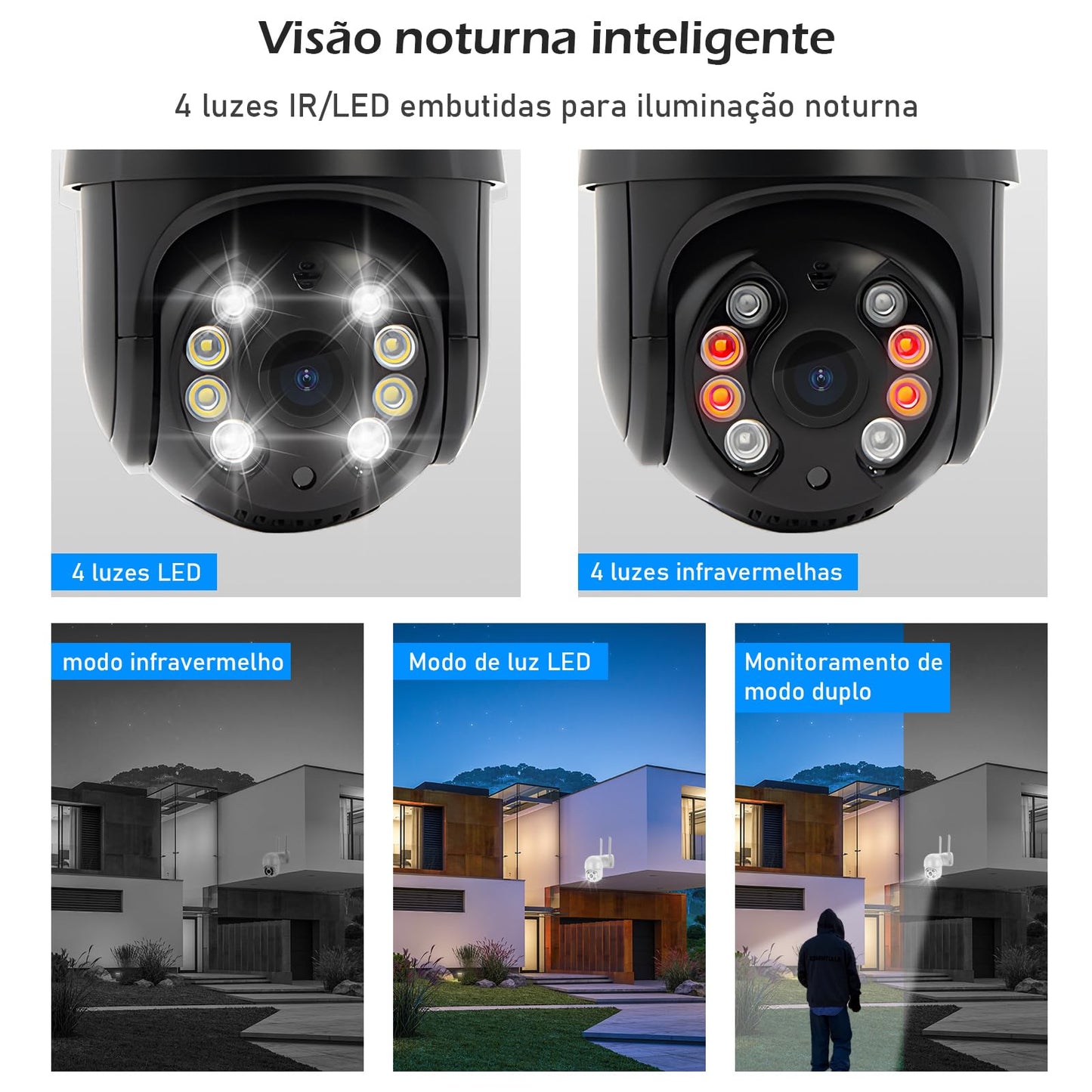 Câmera IP Sem Fio de Segurança Externa HD, Câmera Doméstica Inteligente de Visão Noturna Infravermelha Sem Fio, IP66 à Prova d'água e à Prova de Poeira, Chamada de Voz Bidirecional, Preto