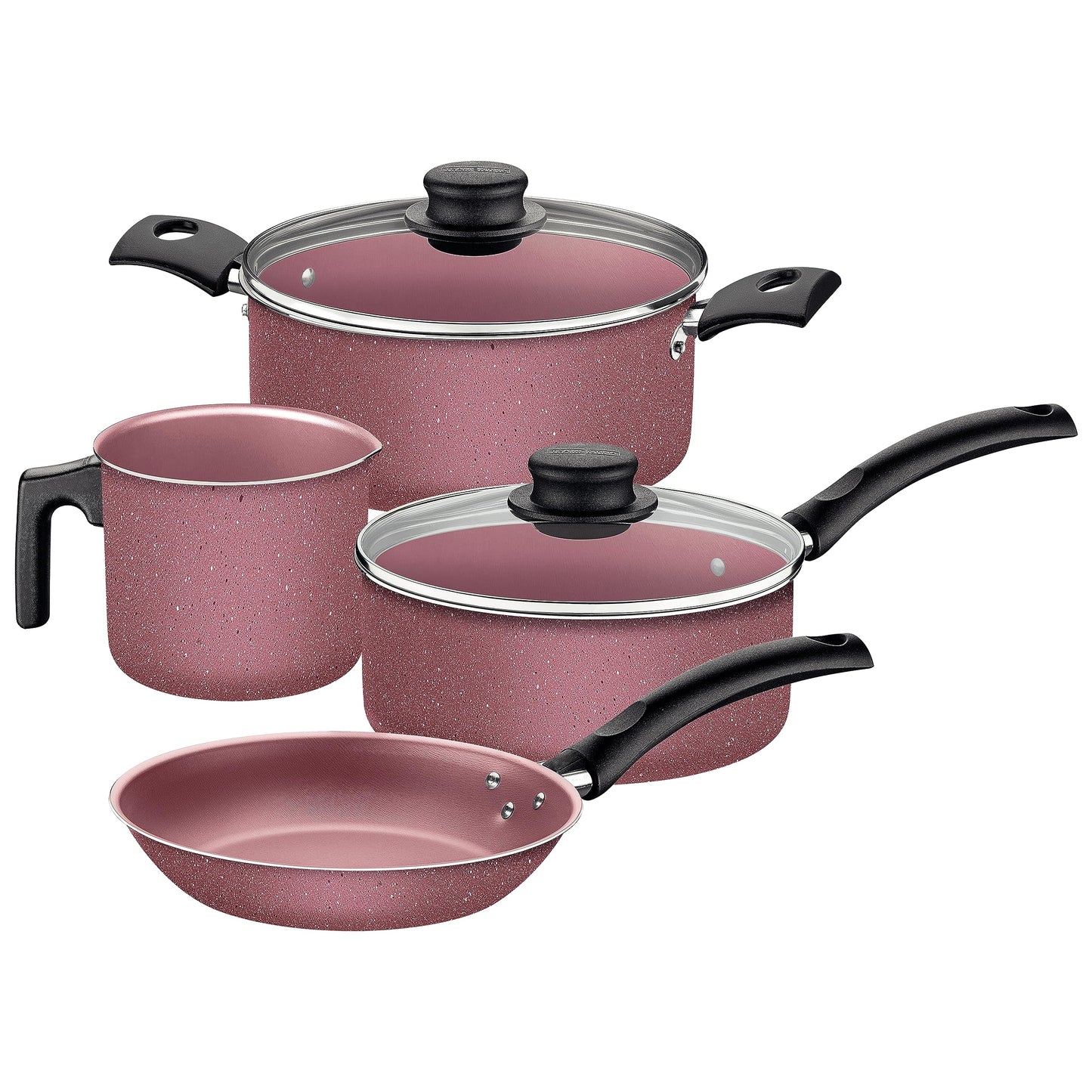 Jogo de Panelas Tramontina Turim em Aluminio com Revestimento Interno e Externo em Antiaderente Starflon Max Rosa 04 Peças