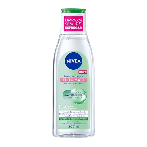 NIVEA Água Micelar Solução de Limpeza Facial 7 em 1 Efeito Matte 200ml - Fórmula poderosa com efeito matte que oferece 7 benefícios: limpa, hidrata, suaviza, tonifica, demaquila, acalma e refresca