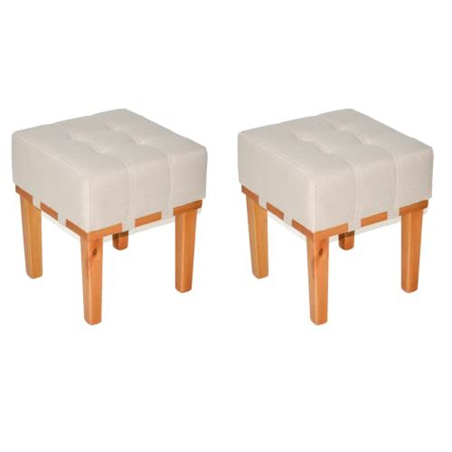 Kit 2 Puff Banquetas Apolo Para Sala de Estar Madeira Maciça Sanna Decor (Linho Bege)