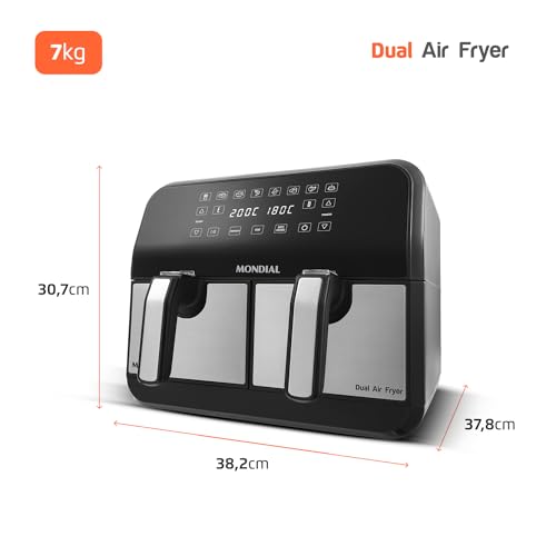 Fritadeira Air Fryer Dual Duplo Cesto 8L, Mondial, 2200W, 110V - AFD-01-BI