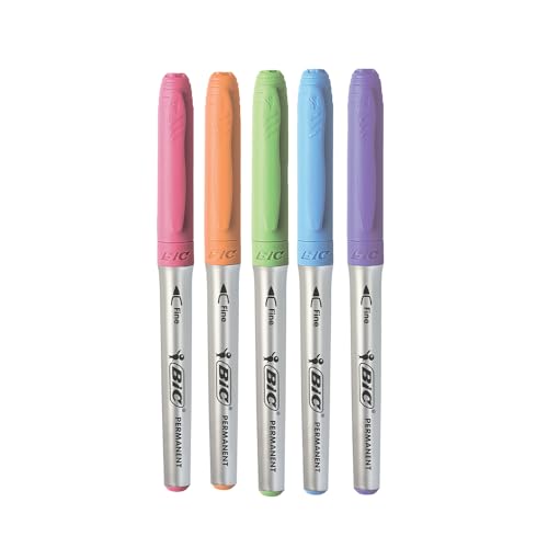 Pincel Marcador Permanente BIC Marking, Color Pastel, Ponta Média, 6 Cores, 891855, 6 Unidades, Tons Pastéis, Superfícies Diversas