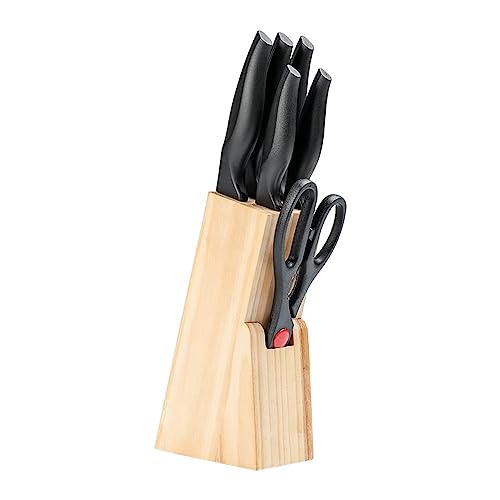 Conjunto de Facas com Cepo Cross, Brinox, Preto/Branco, 7 Peças
