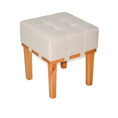 Kit 2 Puff Banquetas Apolo Para Sala de Estar Madeira Maciça Sanna Decor (Linho Bege)