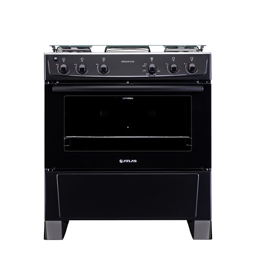 Fogão 5 bocas Atlas Mônaco Plus Preto com Acendimento Automático e Mesa Inox