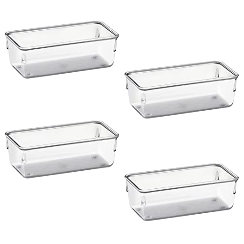 Organizador Modular Acrimet para Gavetas, Bancadas e Armários, Plástico Transparente, Pote Retangular Pequeno, Kit com 4 Potes, Cristal