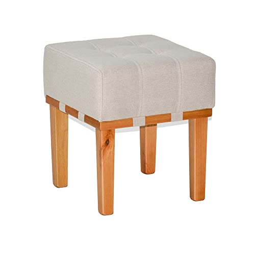 Kit 2 Puff Banquetas Apolo Para Sala de Estar Madeira Maciça Sanna Decor (Linho Bege)