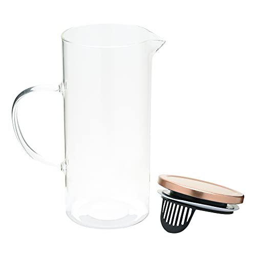 Mimo Style Jarra de Vidro Borossilicato Com Alça e Tampa Hermética Bronze Removível em Silicone e Aço Inoxidável, Capacidade 1,3 Litros, Resistente, Suporta Altas e Baixas Temperaturas
