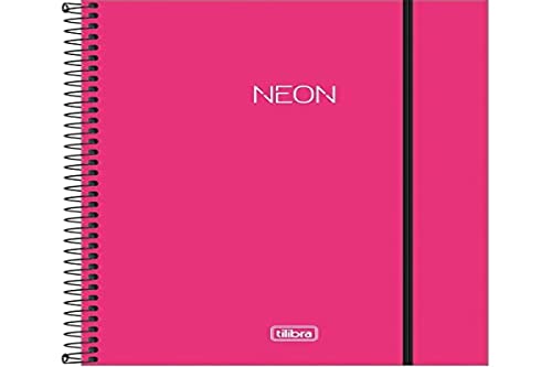 Tilibra - Neon Caderno Universitário com Espiral e Capa Plástica, Rosa, 160 Folhas