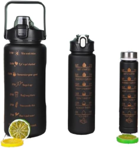 Kit 3 Garrafa De Água Squeeze Galão 2l Litros Motivacional Academia Colorida Antivazamento 3D Tie Dye Frases Português (PRETO)
