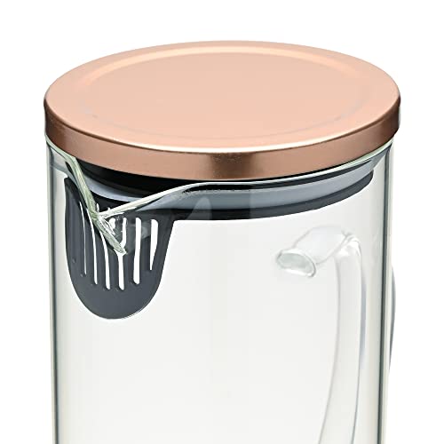 Mimo Style Jarra de Vidro Borossilicato Com Alça e Tampa Hermética Bronze Removível em Silicone e Aço Inoxidável, Capacidade 1,3 Litros, Resistente, Suporta Altas e Baixas Temperaturas
