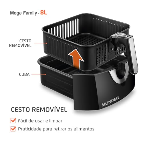 Fritadeira Sem Óleo Air Fryer 8L, Mondial, Preto/Inox, 1900W, 110V - AFN-80-BI