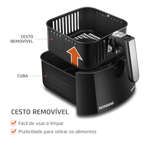 Fritadeira Sem Óleo Air Fryer 5L, Mondial, Preto/Inox, 1900W, 110V - AFN-50-BI