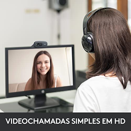 Webcam HD Logitech C270 com Microfone Embutido e 3 MP para Chamadas e Gravações em Vídeo Widescreen