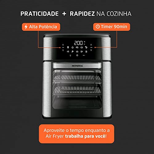 Fritadeira Air Fryer Forno Oven 12 Litros, Mondial, Preto/Inox, 2000W, 110V - AFO-12L-BI