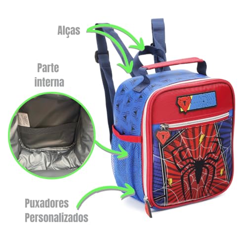 Kit Mochila Homem Aranha Dark Mochila Rodinhas Estojo Lancheira Spider Man